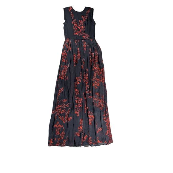 Daniele Carlotta 100% Silk Maxi Dress Size 6 / IT 42 Black Red Floral Sleeveless - Picture 1 of 8